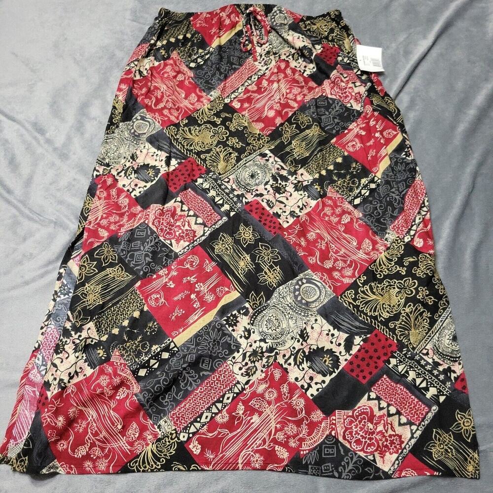 Bobbie Brooks Skirt Womens Large Berry Patchwork Long Maxi Floral Modest Comfort